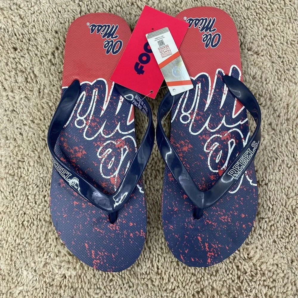 Ole Miss Rebels‎ FOCO Sandals Adult Medium Blue Red Thong Flip Flops NWT